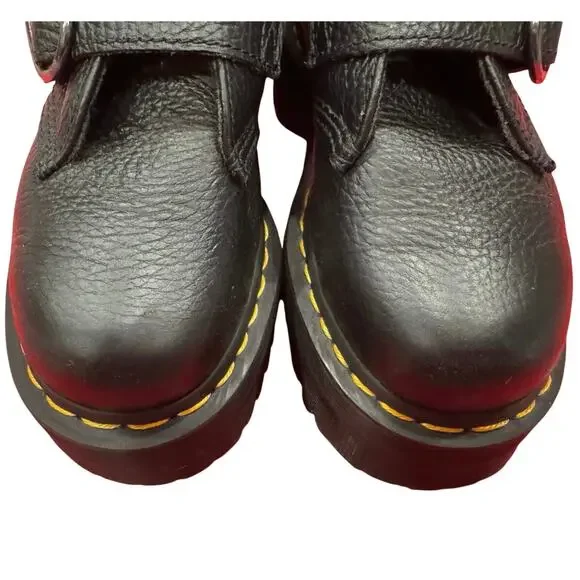 Dr. Martens Devon Heart Buckle Leather Platform Boots Black, Size US 6 - Picture 3 of 11